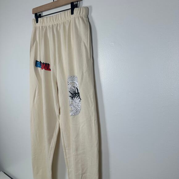 Dragon Ball Z Crunchy Roll Anime Graphic Print Beige Jogger Sweatpants Medium - Picture 4 of 8